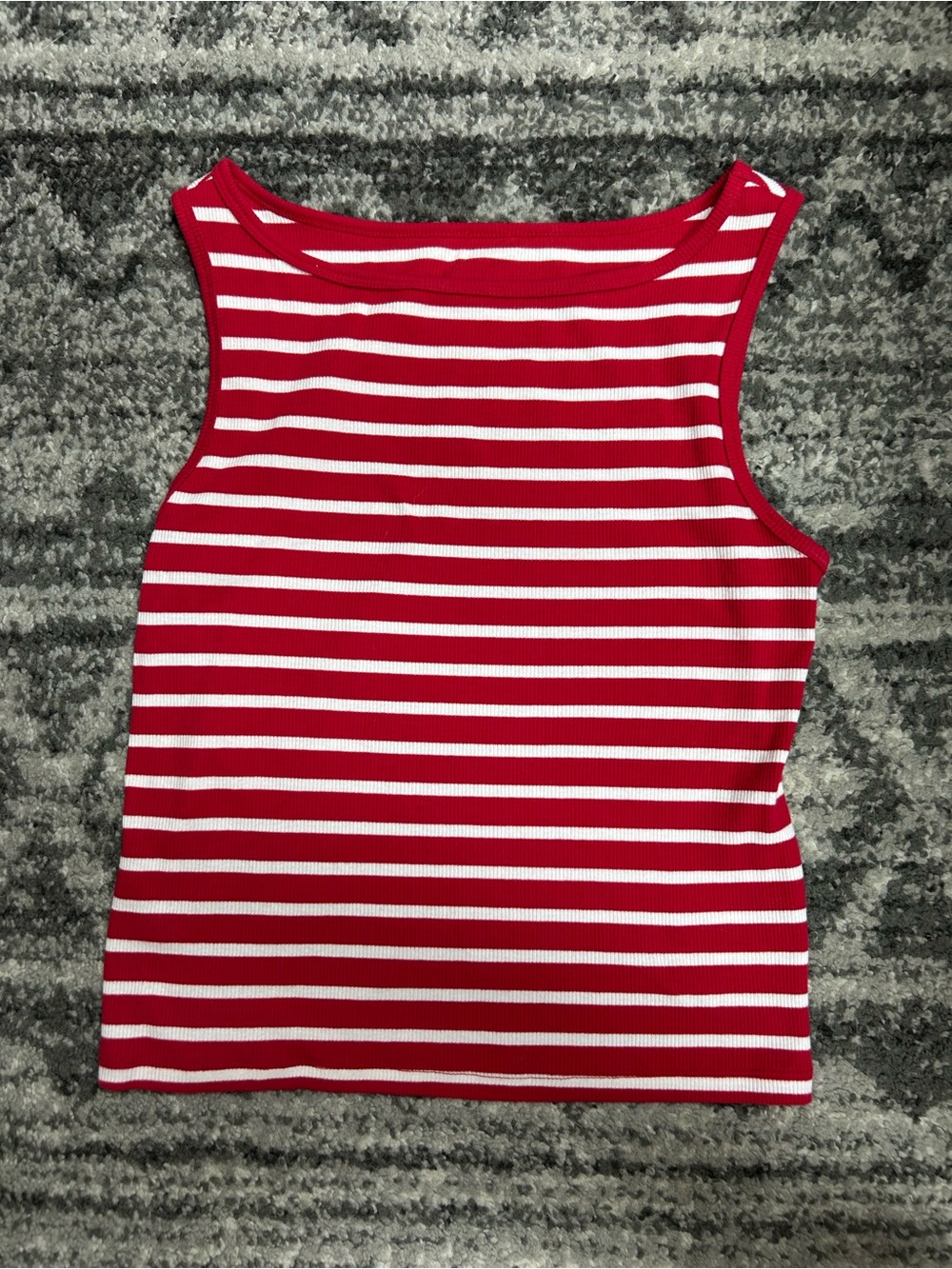 Wild Fable Red and White Striped Boat Neck Ribbed Tank Top